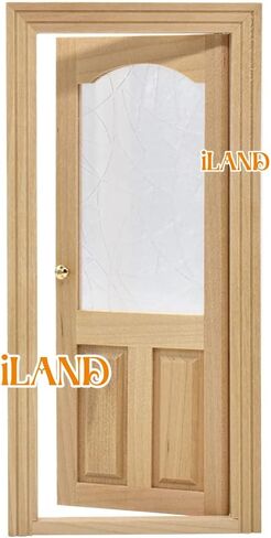 iLAND Dollhouse Door on 1 12 Scale, Unfinished Paintable Wooden Door w/ 3D Windowpane Reflecting Rainbow Light & Golden Metal Handles, Miniature Building Supplies Dollhouse Furniture & Decor in Kuwait
