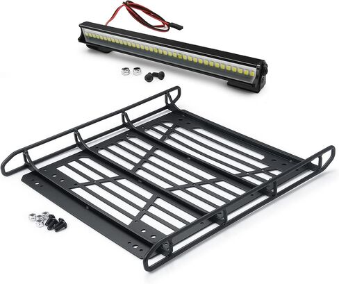 Zolikar RC Stainless Steel Roof Rack Luggage Rack with Lights Bar Set for SCX10 III Upgrades JLU AXI03007 Parts 1/10 RC Crawler Car in Saudi Arabia