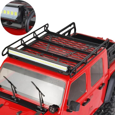 Zolikar RC Stainless Steel Roof Rack Luggage Rack with Lights Bar Set for SCX10 III Upgrades JLU AXI03007 Parts 1/10 RC Crawler Car in Saudi Arabia