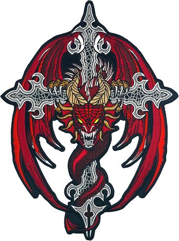 Red Dragon on Cross Large Embroidered Motorcycle Jacket & Biker Vest Back Patch in Kuwait