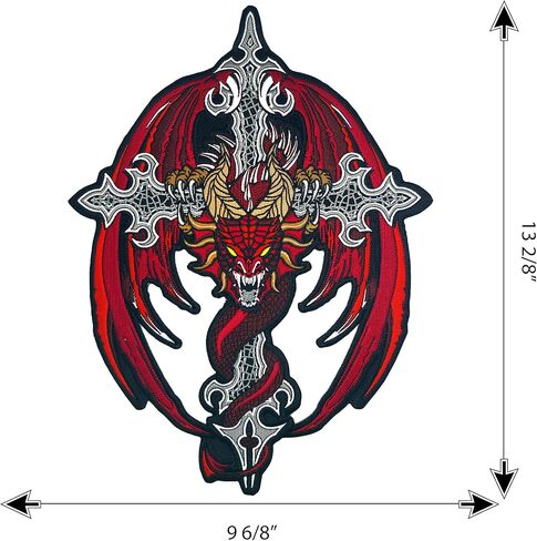 Red Dragon on Cross Large Embroidered Motorcycle Jacket & Biker Vest Back Patch in Kuwait