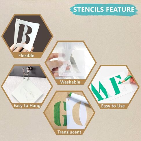 استنسل حروف صغيرة مقاس 5 سم، 43 قطعة استنسل حروف وأرقام، استنسل حروف أبجدية مجموعات قوالب رسم بلاستيكية قابلة لإعادة الاستخدام مع رمز للرسم على الخشب والجدار والقماش والسبورة واللافتات in Kuwait