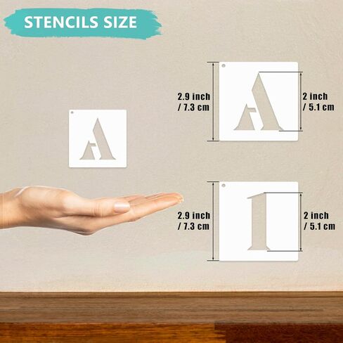 استنسل حروف صغيرة مقاس 5 سم، 43 قطعة استنسل حروف وأرقام، استنسل حروف أبجدية مجموعات قوالب رسم بلاستيكية قابلة لإعادة الاستخدام مع رمز للرسم على الخشب والجدار والقماش والسبورة واللافتات in Kuwait