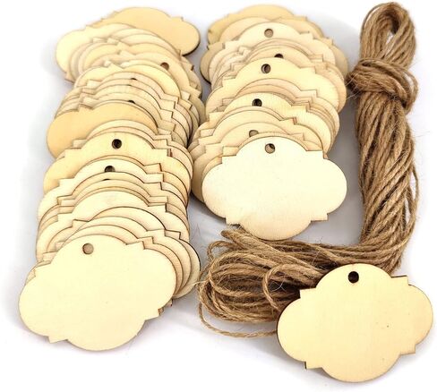 ماي بشاور بطاقات هدايا خشبية مع دلايات خشبية غير مكتملة مقطوعة بالليزر للكريسماس، عبوة من 60 قطعة (7) in Kuwait