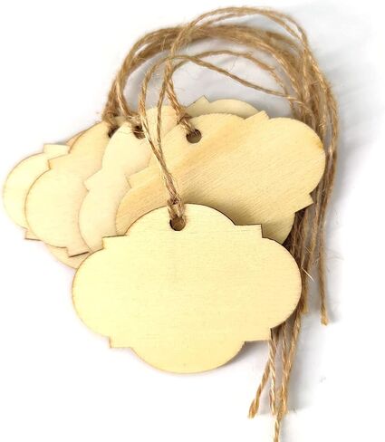 ماي بشاور بطاقات هدايا خشبية مع دلايات خشبية غير مكتملة مقطوعة بالليزر للكريسماس، عبوة من 60 قطعة (7) in Kuwait