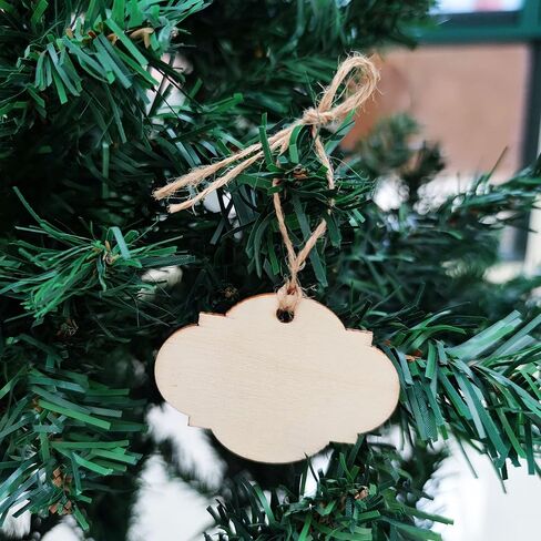 ماي بشاور بطاقات هدايا خشبية مع دلايات خشبية غير مكتملة مقطوعة بالليزر للكريسماس، عبوة من 60 قطعة (7) in Kuwait