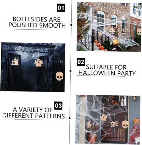 ADOCARN 60 قطعة ديكور الهالوين مصنوع يدويًا قطعة خشبية حرفية الفراغات الهالوين المعلقة أشكال الهالوين الخشبية المصنوعة يدويًا ديكور معلق على الحائط علامات خشبية باب متجر منزلي in Kuwait