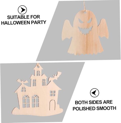 ADOCARN 60 قطعة ديكور الهالوين مصنوع يدويًا قطعة خشبية حرفية الفراغات الهالوين المعلقة أشكال الهالوين الخشبية المصنوعة يدويًا ديكور معلق على الحائط علامات خشبية باب متجر منزلي in Kuwait