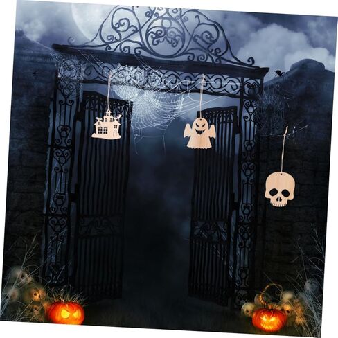 ADOCARN 60 قطعة ديكور الهالوين مصنوع يدويًا قطعة خشبية حرفية الفراغات الهالوين المعلقة أشكال الهالوين الخشبية المصنوعة يدويًا ديكور معلق على الحائط علامات خشبية باب متجر منزلي in Kuwait