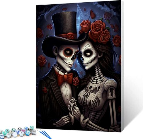 Tucocoo Day of The Dead Decor Paint by Numbers Skeleton Couple DIY Painting by Number on Canvas with Brushes and Acrylic Pigment Easy to Paint for Home Decor Christian Gift Without Frame 16 x 20inch in Kuwait