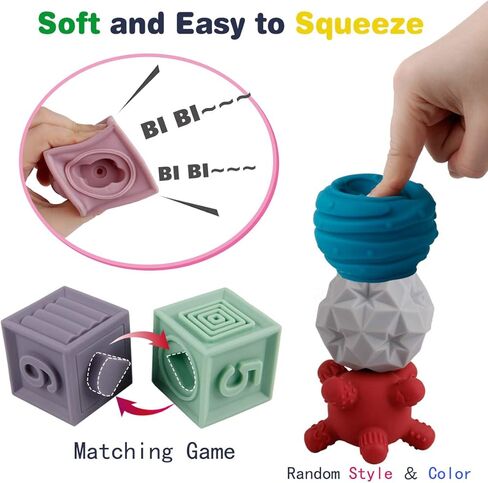 BOBXIN 15 قطعة من ألعاب مكعبات الأطفال، مكعبات تراص ناعمة، كرات حسية للأطفال، ألعاب حمام الرضع، الضغط على اللعب مع أرقام وأشكال الحيوانات، لعبة الفواكه والأنسجة للأطفال الصغار بعمر 6 أشهر in Kuwait
