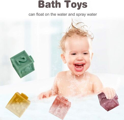 BOBXIN 15 قطعة من ألعاب مكعبات الأطفال، مكعبات تراص ناعمة، كرات حسية للأطفال، ألعاب حمام الرضع، الضغط على اللعب مع أرقام وأشكال الحيوانات، لعبة الفواكه والأنسجة للأطفال الصغار بعمر 6 أشهر in Kuwait