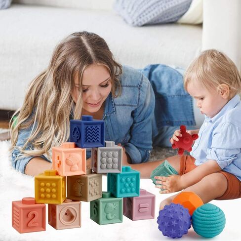 BOBXIN 15 قطعة من ألعاب مكعبات الأطفال، مكعبات تراص ناعمة، كرات حسية للأطفال، ألعاب حمام الرضع، الضغط على اللعب مع أرقام وأشكال الحيوانات، لعبة الفواكه والأنسجة للأطفال الصغار بعمر 6 أشهر in Kuwait