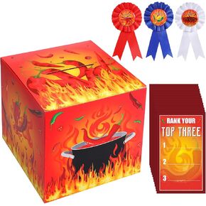 Tenceur Chili Cook off Contest Ballot Box with 50 Pcs Voting Cards and 3 Pcs Trophy Award Ribbons for Chili Cook off Game Award Prizes Party Supplies Decorations Cook Chef, Assembly Needed in Saudi Arabia