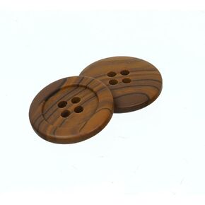 Mibo 12pcs Round Faux Wood Buttons with Wide Flat Rim - 24L (15mm) - 4 Hole - Dark Wood in Kuwait