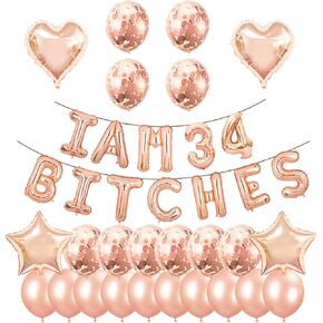 Santonila 34th Birthday Party Set-I am 34 Bitches Funny Banner Confetti Rose Gold Balloons for Girls 34 Years Old Birthday Decorations in Kuwait