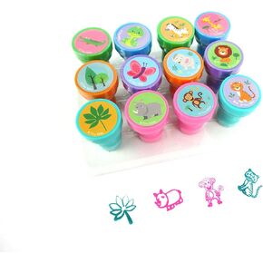 TINYMILLS 12 Pcs Safari Jungle Animals Stamp Kit for Kids Self Inking Stamps Gift Jungle Book Party Favor Bag Stuffer Teacher Stamps