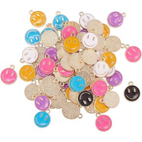 LiQunSweet 100 Pcs Randomly Colored Enamel Charms Smiling Face Charm Bulk Lot for Bracelet Necklace Jewelry Making - 14.5x12mm in Saudi Arabia