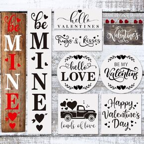 Whaline Valentine's Day Stencils for Painting on Wood 9Pcs Reusable Be Mine Porch Sign Drawing Stencil Love Truck Hugs & Kisses Loads of Love Painting Template for DIY Art Crafts Fabric Scrapbook in Saudi Arabia
