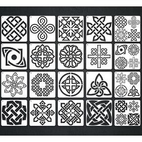 20PCS Celtic Knot Stencils, Traditional Irish Designs, 6 X 6 Inch Reusable Mylar Stencil for DIY Crafts and Decorations, Celtic Stencil for Painting On Wood, Fabric, Walls, and More