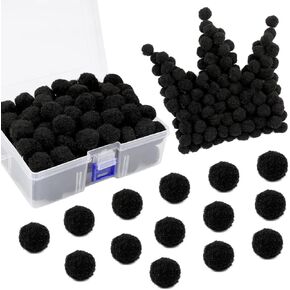 BAGERLA 150 Pcs Pom Poms for Craft, 1 Inch Pom Pom Balls Poms Arts and Crafts for Creative Decorations, Black Pompoms for Crafts DIY Projects