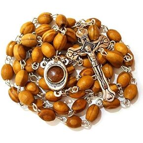 Rosary Olive Wood Beads Necklace Holy Soil Medal & Metal Cross in Kuwait