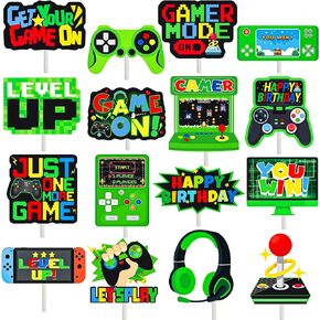 36Pcs Game Party Cupcake Toppers Video Game Cupcake Picks Game Console Birthday Party Decoration Game On Cake Decorations for Game Theme Baby Shower Supplies(Green)