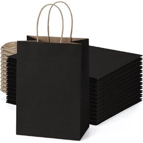 أكياس هدايا صغيرة من UCGOU مقاس 5.25x3.75x8 بوصة 25 قطعة من أكياس ورق الكرافت السوداء مع مقابض حقائب هدايا ورقية حقائب هدايا للحفلات وحقائب جيدة وحقائب تسوق وحقائب حرفية in Kuwait