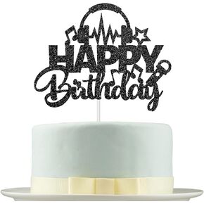 Musical Social Media Happy Birthday Cake Topper - Musical Theme Birthday Party Decorations - Musical Tik Cupcake Topper for Boys Girls Music Karaoke Theme Party Supplies, Black (HB-B)