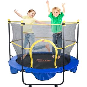 VEVOR 5FT Trampoline for Kids, 60" Indoor Outdoor Trampoline with Safety Enclosure Net, Basketball Hoop and Ocean Balls, Mini Toddler Recreational Trampoline Birthday Gifts for 3+ Years Kids
