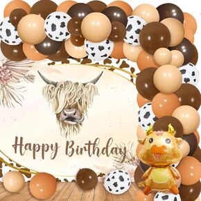 Wonmelody Highland Cow 1st عيد ميلاد زينة Highland Cattle Vintage لوازم الحفلات البنية مع بقرة مقدسة Im One خلفية Boho Highland Cow عيد ميلاد بالون جارلاند مع رقم 1 بالون للصبي والفتاة in Kuwait