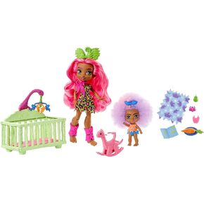 Cave Club Tot Sitting Adventure Babysitting Playset with Fernessa Doll (8 – 10-inch, Pink Hair), Toddler Doll, Crib, Rocking Horse and Accessories, Gift for 4 Year Olds and Up