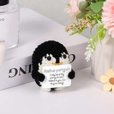 boxob البسيطة مضحك البطريق الإيجابي، البطاطس لطيف 2.6 بوصة لعبة البطريق محبوك مع بطاقة إيجابية البطريق الإيجابية دمية الكروشيه الهتاف هدية لأصدقاء العائلة تشجيع الديكور الطرف (أسود) in Saudi Arabia