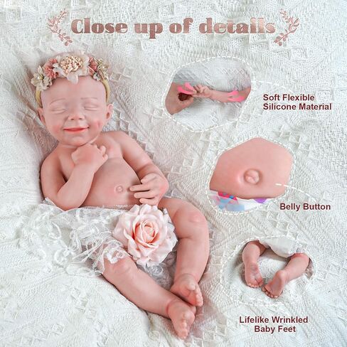 JIZHI Reborn Baby Dolls جسم كامل من السيليكون البلاتيني - فتاة مقاس 40.64 سم - جسم ناعم واقعي - دمى أطفال حديثي الولادة فتاة تبدو حقيقية دمية طفل نائمة مع صندوق هدايا ومجموعة تغذية هدايا للفتيات والأولاد in Kuwait