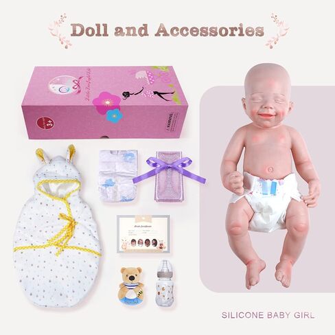 JIZHI Reborn Baby Dolls جسم كامل من السيليكون البلاتيني - فتاة مقاس 40.64 سم - جسم ناعم واقعي - دمى أطفال حديثي الولادة فتاة تبدو حقيقية دمية طفل نائمة مع صندوق هدايا ومجموعة تغذية هدايا للفتيات والأولاد in Kuwait