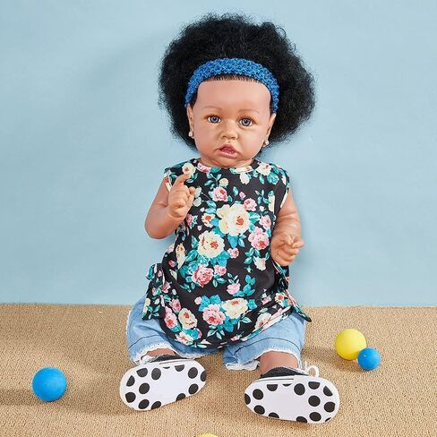 UCanaan Lifelike Reborn Baby Dolls with Soft Body 22 Inch Black African American Realistic Girl Handmade Weighted Baby Dolls Best Toddler Gift Set for Ages 3+ Best Gitfs for Girls Christmas Birthday in Kuwait