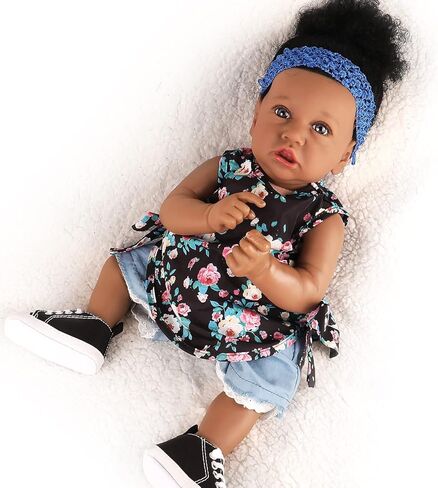 UCanaan Lifelike Reborn Baby Dolls with Soft Body 22 Inch Black African American Realistic Girl Handmade Weighted Baby Dolls Best Toddler Gift Set for Ages 3+ Best Gitfs for Girls Christmas Birthday in Kuwait