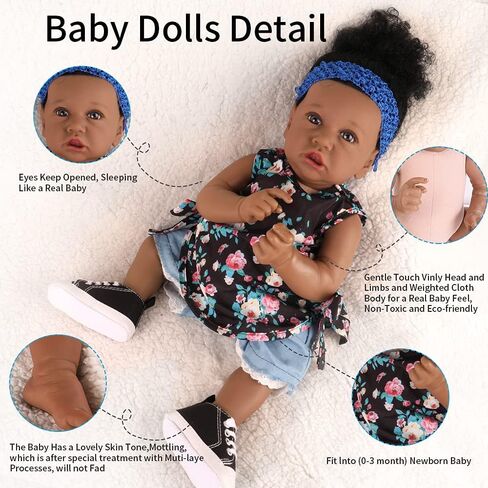 UCanaan Lifelike Reborn Baby Dolls with Soft Body 22 Inch Black African American Realistic Girl Handmade Weighted Baby Dolls Best Toddler Gift Set for Ages 3+ Best Gitfs for Girls Christmas Birthday in Kuwait