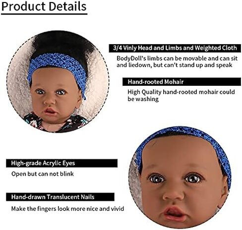 UCanaan Lifelike Reborn Baby Dolls with Soft Body 22 Inch Black African American Realistic Girl Handmade Weighted Baby Dolls Best Toddler Gift Set for Ages 3+ Best Gitfs for Girls Christmas Birthday in Kuwait