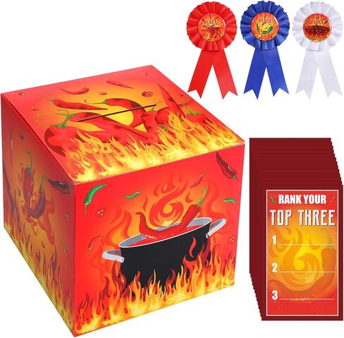 Tenceur Chili Cook off Contest Ballot Box with 50 Pcs Voting Cards and 3 Pcs Trophy Award Ribbons for Chili Cook off Game Award Prizes Party Supplies Decorations Cook Chef, Assembly Needed in Saudi Arabia