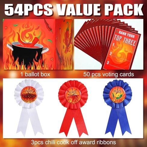 Tenceur Chili Cook off Contest Ballot Box with 50 Pcs Voting Cards and 3 Pcs Trophy Award Ribbons for Chili Cook off Game Award Prizes Party Supplies Decorations Cook Chef, Assembly Needed in Saudi Arabia