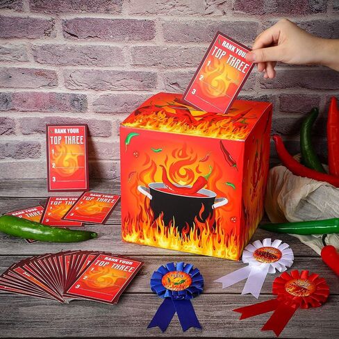 Tenceur Chili Cook off Contest Ballot Box with 50 Pcs Voting Cards and 3 Pcs Trophy Award Ribbons for Chili Cook off Game Award Prizes Party Supplies Decorations Cook Chef, Assembly Needed in Saudi Arabia