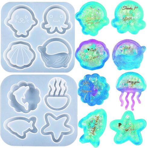 Mulukaya 2 قطعة حيوانات المحيط بالأشعة فوق البنفسجية إيبوكسي الرمال المتحركة الراتنج قوالب الصب قنديل البحر صدف نجم البحر الحيتان الأخطبوط الدلافين قوالب السيليكون المجوفة لسلسلة المفاتيح اليدوية اليدوية مشروع القلادة in Kuwait