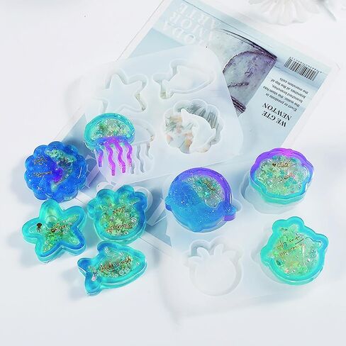 Mulukaya 2 قطعة حيوانات المحيط بالأشعة فوق البنفسجية إيبوكسي الرمال المتحركة الراتنج قوالب الصب قنديل البحر صدف نجم البحر الحيتان الأخطبوط الدلافين قوالب السيليكون المجوفة لسلسلة المفاتيح اليدوية اليدوية مشروع القلادة in Kuwait