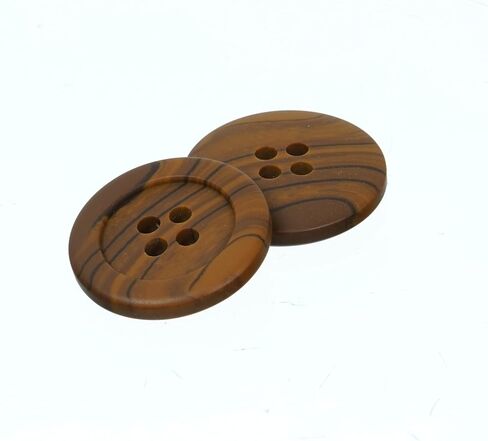 Mibo 12pcs Round Faux Wood Buttons with Wide Flat Rim - 24L (15mm) - 4 Hole - Dark Wood in Kuwait