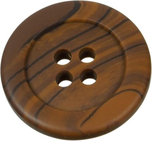 Mibo 12pcs Round Faux Wood Buttons with Wide Flat Rim - 24L (15mm) - 4 Hole - Dark Wood in Kuwait