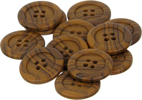 Mibo 12pcs Round Faux Wood Buttons with Wide Flat Rim - 24L (15mm) - 4 Hole - Dark Wood in Kuwait