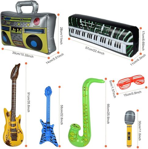 بولشرا مجموعة ادوات قابلة للنفخ مكونة من 22 قطعة، جيتار قابل للنفخ للاطفال، ملحقات موسيقية ممتعة، دعائم قابلة للنفخ لحفلات اعياد الميلاد وكشك الصور، مع مضخة هواء in Kuwait