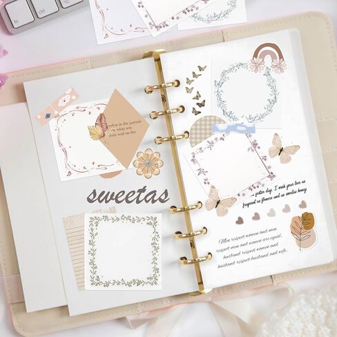 PUIKSXER Decorative Paper Pad, 200 Pieces Vintage Scrapbook Label Paper Aesthetic Stationery Scrapbook Paper Supplies for Decoupage Junk Journal Planner Collage DIY Craft - 4 Styles in Kuwait