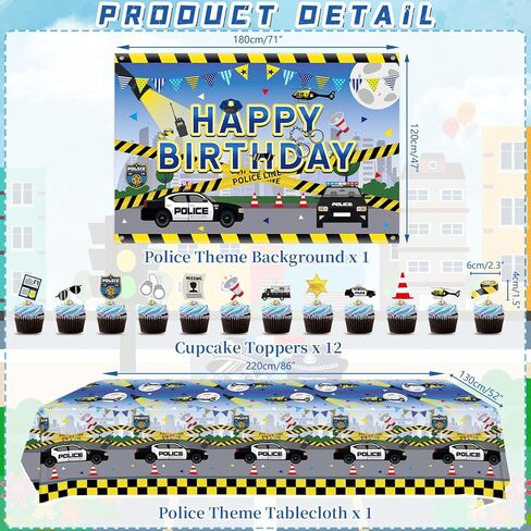 KEFAN Police Birthday Party Decorations, Police Theme Party Tableware Supplies including HAPPY BIRTHDAY Backdrop, Plates, Cups, Napkins, Tablecloth, Balloons for Kids Birthday Party - Serves 20 (C) in Kuwait